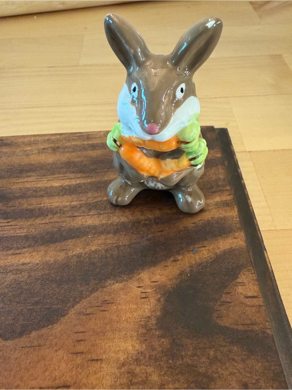 Nora Fleming Brown Bunny Figurine with Orange Carrot and Green Arms